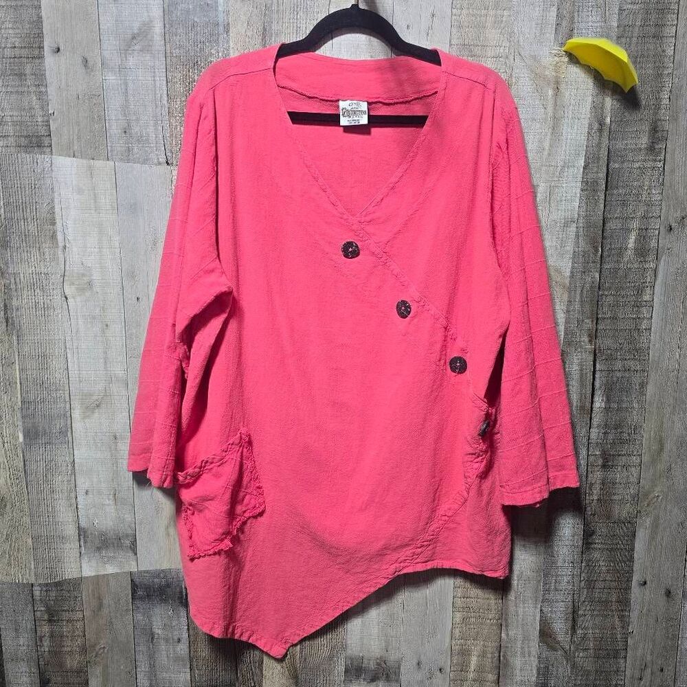 Cottonseed Wear Bright Coral Asymmetrical Tunic XL Boho Indie Trendy Coastal